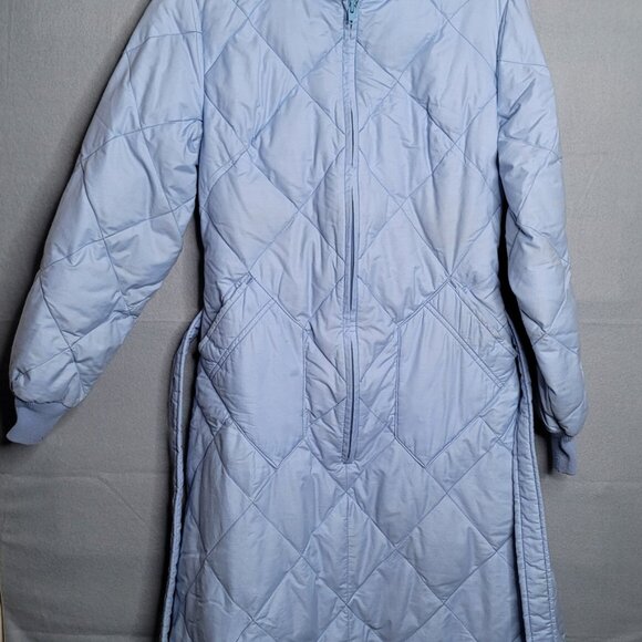 Vintage Goose Down EDDIE BAUER ZIP FRONT WOMEN'S ROBE w Belt Blue  SIZE S - Picture 1 of 7